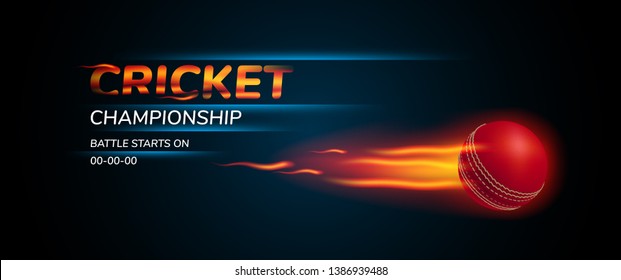 Vector illustration for cricket tournament. Ball for playing and template text for game announcement banner 