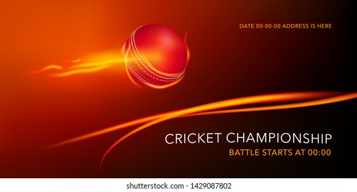 Vector illustration for cricket tournament. Ball for playing cricket and template text for game announcement banner 