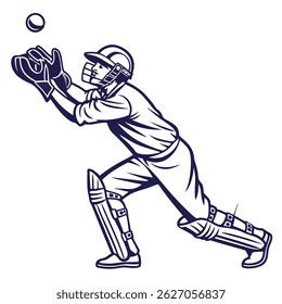 Vector Illustration of a Cricket Wicketkeeper Catching the Ball – Sports Artwork