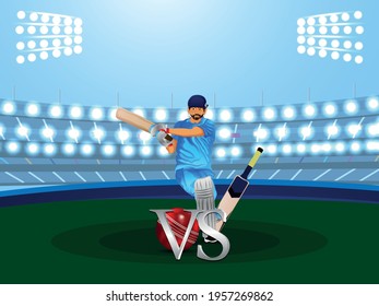 Vector illustration of cricketer with stadium background