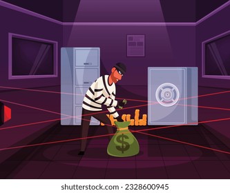 Vector illustration of a criminal caught red laser