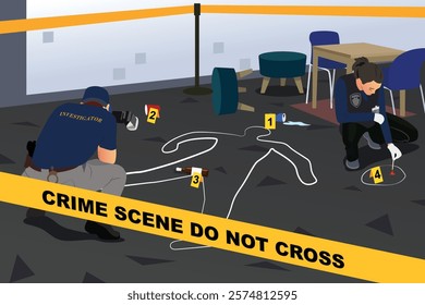 A vector illustration of Criminal Investigator Working on a Crime Scene