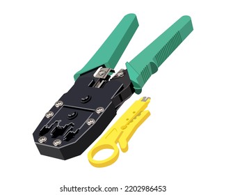 Vector Illustration Crimping Tool Triple (RJ-45 + RJ-11 + Cutter) isolated on white background.
Carpentry hand tools.