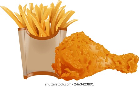 Vector illustration of crispy chicken and French fries