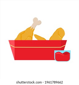 Vector illustration of crispy fried chicken package with tomato sauce in container, Restaurant and Food theme, perfect for advertising of food products