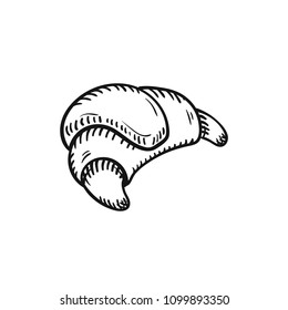 Vector illustration of a croassant, sketch isolated on white - hot home made baked sweet bun.
