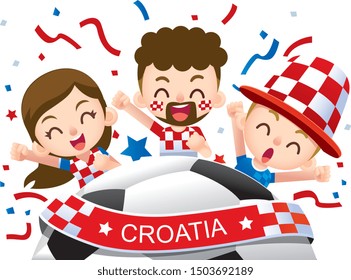 Vector illustration of Croatia football fans characters celebrating