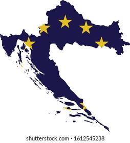 vector illustration of Croatia map with EU flag on white background