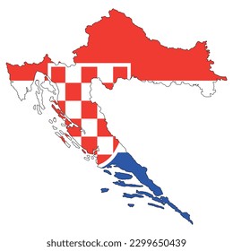 Vector illustration of Croatia map overlaid with the national flag, highlighting the country's geographic outline combined with its national colors.