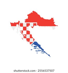 Vector illustration of Croatia map overlaid with the national flag, highlighting the country's geographic outline combined with its national colors.