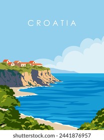 Vector illustration. Croatia, travel poster, banner, postcard. Tourism, travel.