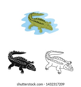 Vector illustration of crocodile and alligator logo. Collection of crocodile and cute stock vector illustration.