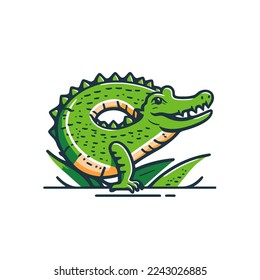 vector illustration of crocodile character logo mascot badge for poster, banner, logo design template