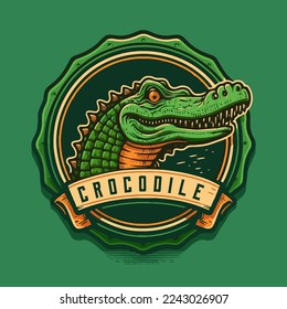 Vektorgrafik des Krokodilzeichens mit Maskottabzeichen für Poster, Banner, Logo-Design-Vorlage