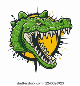 vector illustration of crocodile character logo mascot badge for poster, banner, logo design template