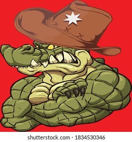 A vector illustration of a crocodile cowboy.