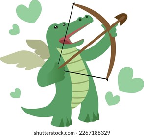 vector illustration of a crocodile cupid with arrow and bow