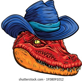 Vector illustration of crocodile head with hat