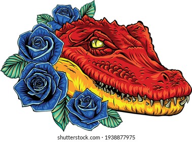 Vektorgrafik des Krokodilkopfes mit Rosen