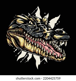 vector illustration Crocodile Head in a Splash Background With a Spooky Pose vintage illustration