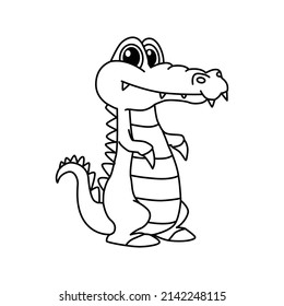 Vector illustration of crocodile isolated on white background. For kids coloring book.