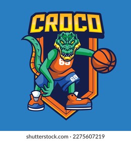 Vector illustration of crocodile mascot with basketball pose for sport team