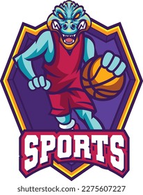 Vector illustration of crocodile mascot with basketball pose for sport team