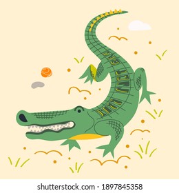 Vector illustration of crocodile in minimalistic flat style.