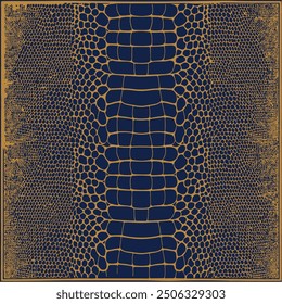 Vector illustration of a crocodile skin pattern in royal blue and bronze.