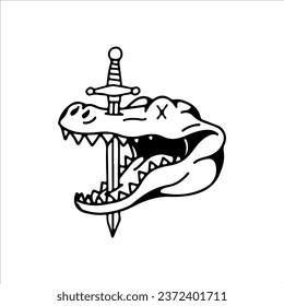 vector illustration of a crocodile with a sword