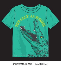 Ilustración vectorial de cocodrilo con tipografía . Para camisetas de niños.