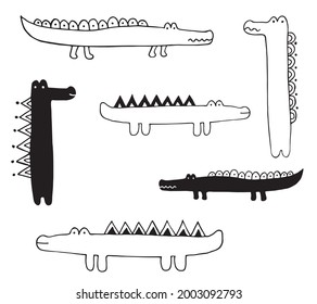 Vector illustration with crocodiles. Cute cartoon character. 