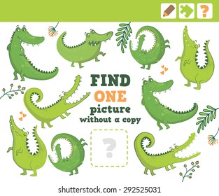 Vector Illustration. Crocodiles. Education Game for Children. Find one picture without copy.