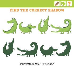 Vector Illustration. Crocodiles. Education Game for Children. Find the correct shadow.