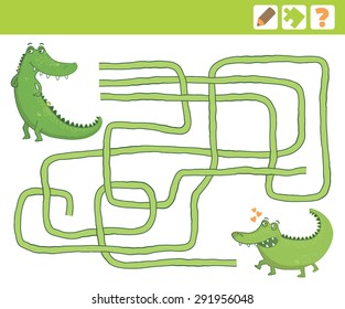 Vector Illustration. Crocodiles. Education Maze or Labyrinth Game for Children.