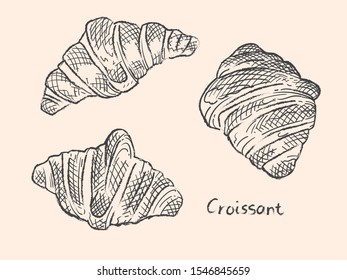 Vector illustration of Croissant. Black line sketch.	