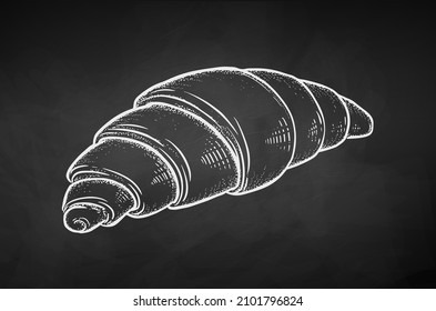 Vector illustration of Croissant. Chalk drawing isolated on chalkboard background.