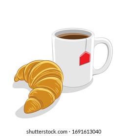 Vector Illustration of Croissant and Coffee Mug Breakfast isolated on a white background