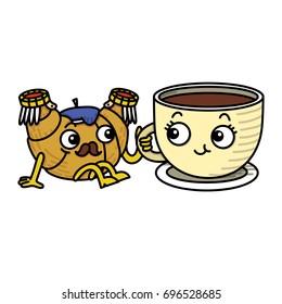 Vector illustration of a croissant and a cup of coffee