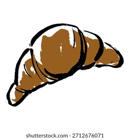 Uma ilustração vetorial de um croissant desenhado à mão com um traçado de pincel.