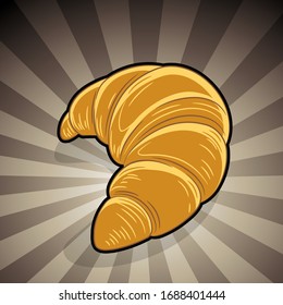 Ilustración vectorial de Ilustración Croissant en un fondo rayado marrón