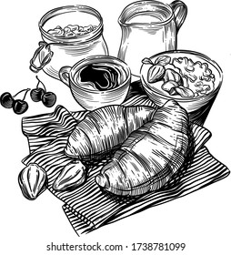 ilustración vectorial de croissants y desayuno