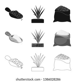 Vector illustration of crop and ecological icon. Set of crop and cooking stock symbol for web.