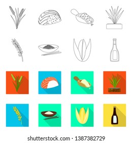 Vector illustration of crop and ecological logo. Set of crop and cooking stock symbol for web.