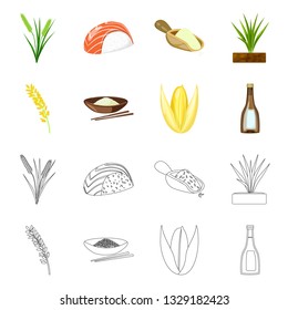 Vector illustration of crop and ecological sign. Set of crop and cooking stock symbol for web.