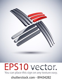 Vector illustration of cross 3D abstract business sign.