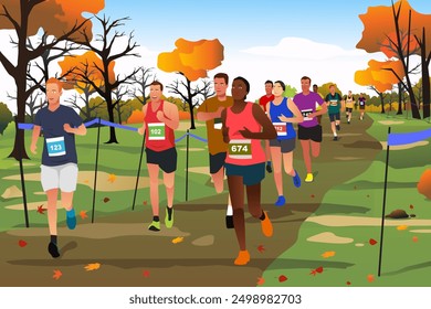 A vector illustration of Cross Country Marathon Running Competition