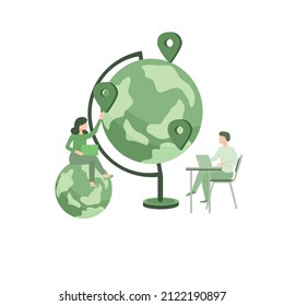 vector illustration cross country online meeting, worl wide business network, cross country branch network, business evaluation, performance discussion.