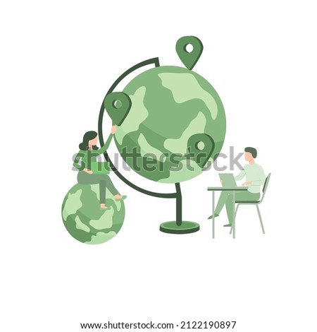 vector illustration cross country online meeting, worl wide business network, cross country branch network, business evaluation, performance discussion.