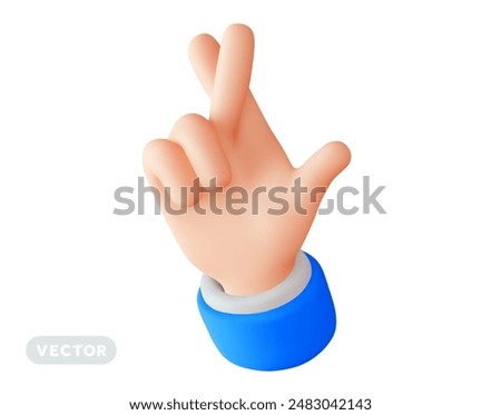 Vector illustration of cross finger for good luck hand gesture on white color background. 3d style design of man white skin hand in sleeve cross finger for web, banner, poster, print